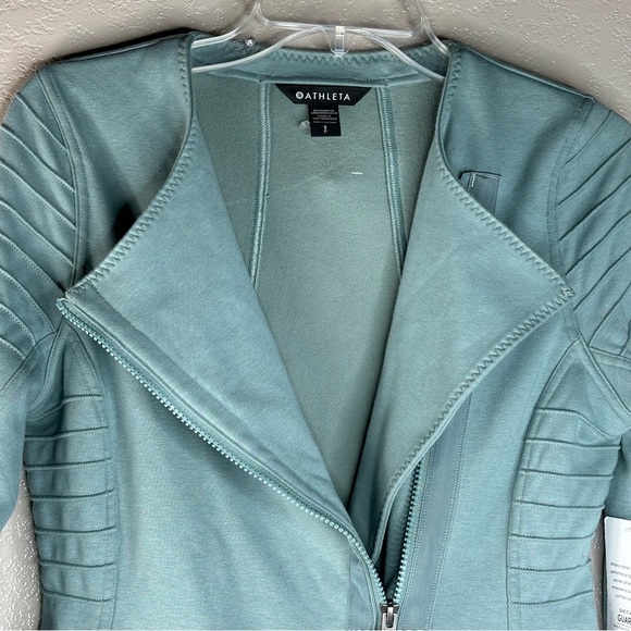 Athleta Small Tiffany Blue Work Out Moto Ribbed Jacket Zipper Front Zip Pockets - Picture 9 of 16